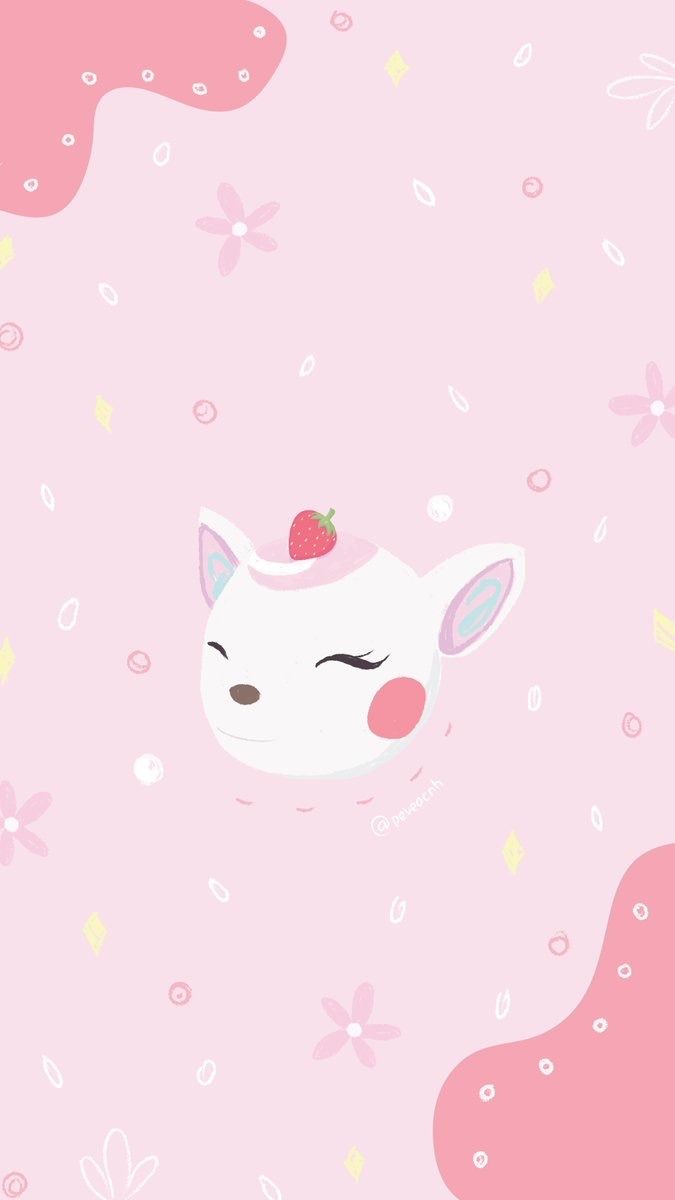 A cute pink and white cat with strawberries - Animal Crossing