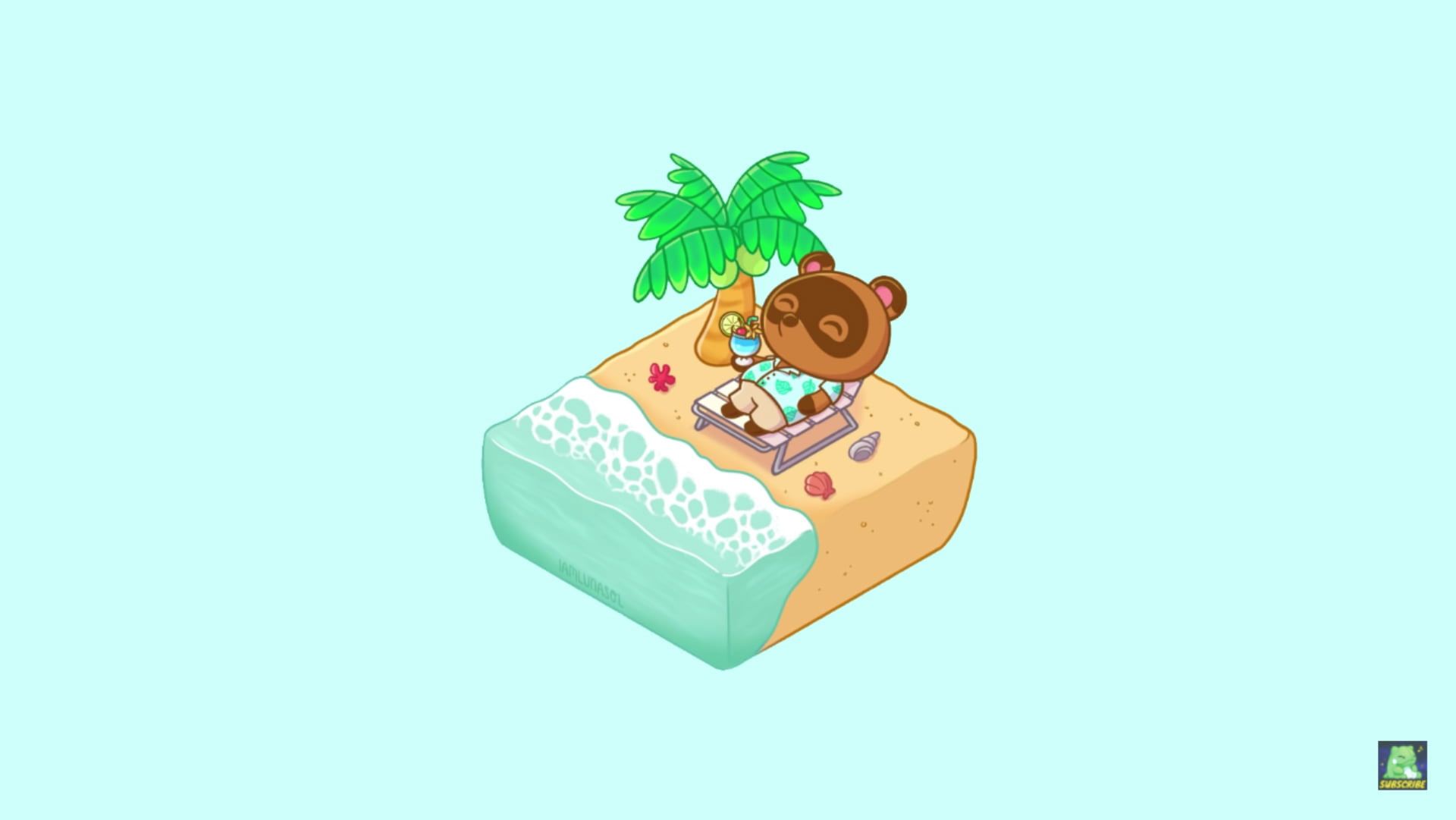 A cartoon of an island with palm trees - Animal Crossing