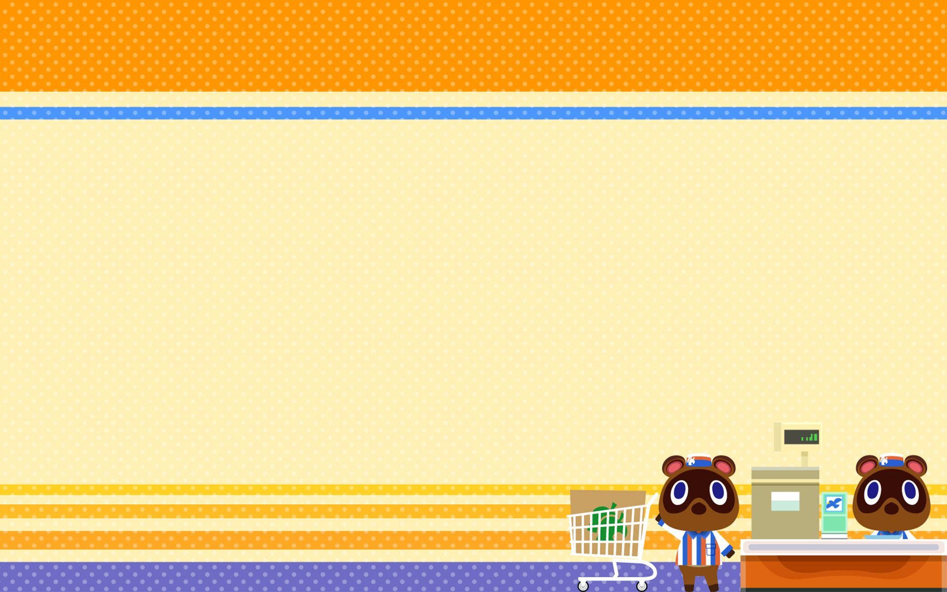 Animal Crossing background with Tom Nook and a shopping cart - Animal Crossing