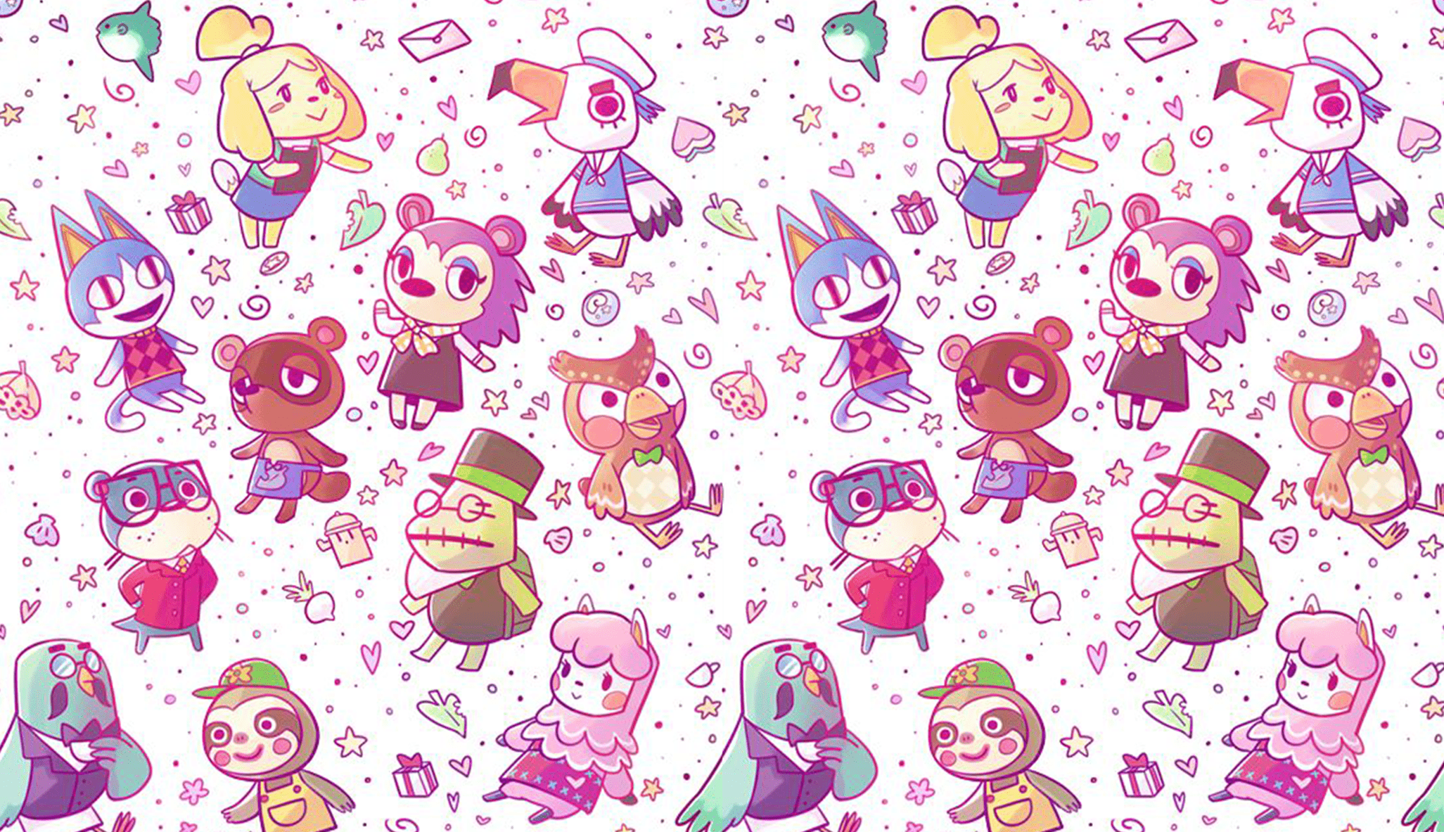 A pattern of animal characters in different colors - Animal Crossing
