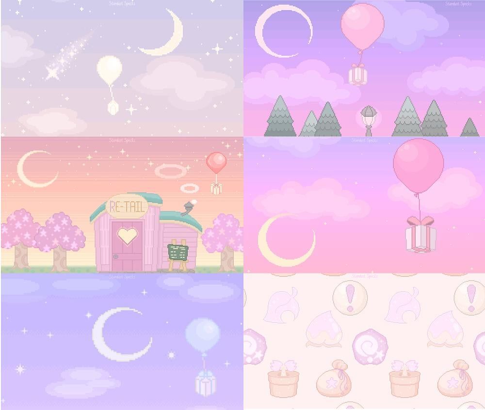 A set of four different backgrounds with balloons and clouds - Animal Crossing