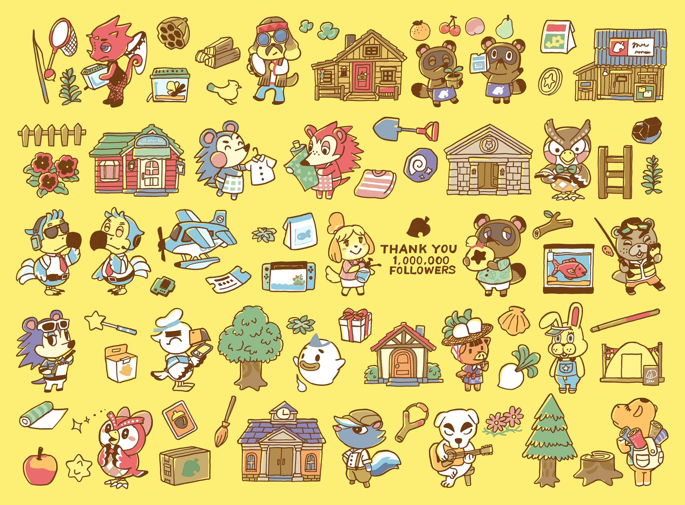 A collection of stickers featuring various animals - Animal Crossing