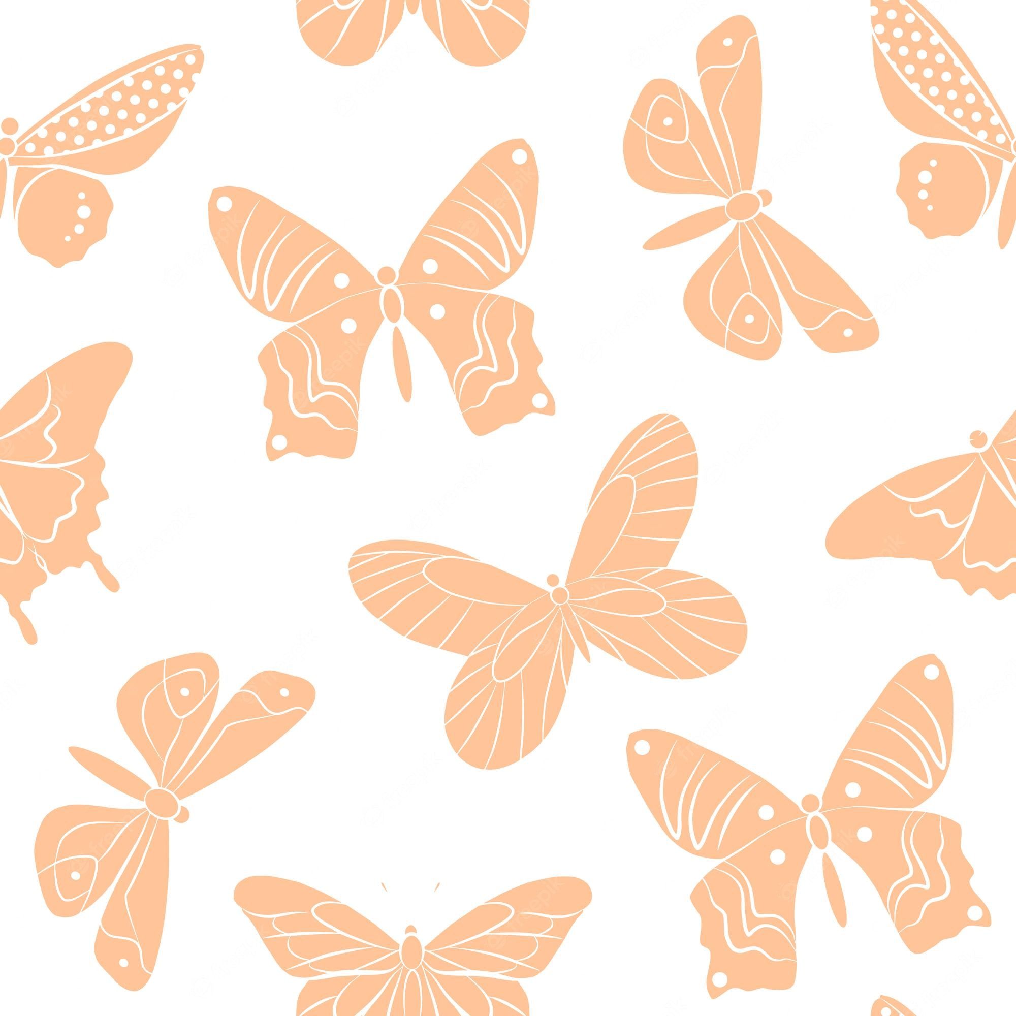 Premium Vector. Butterfly insect isolated vector illustration pale pastel orange seamless pattern simple graphic outline drawing doodle fly animal icon set nursery wallpaper design