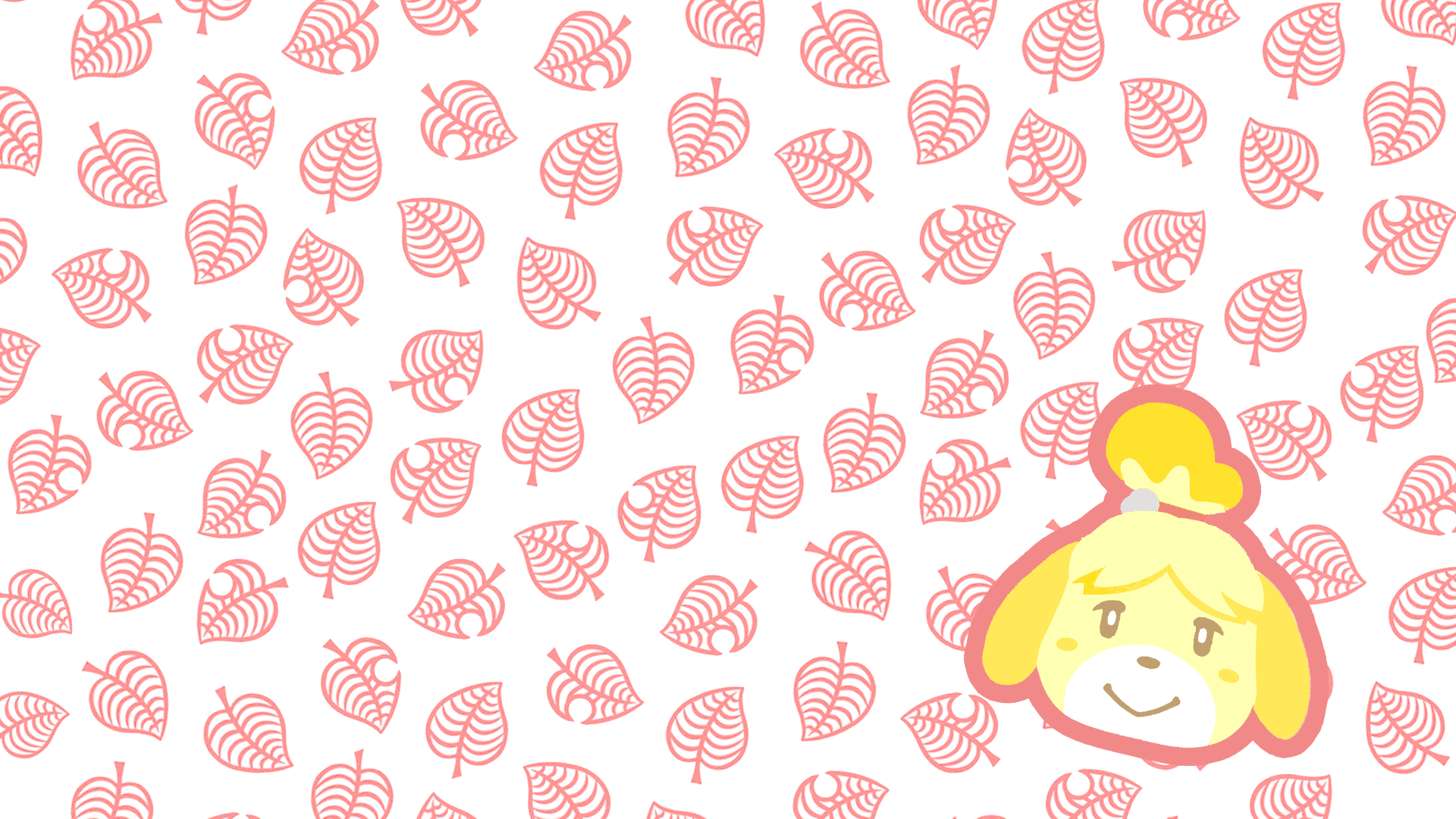 Isabelle from Animal Crossing wallpaper with a pink leaf background - Animal Crossing