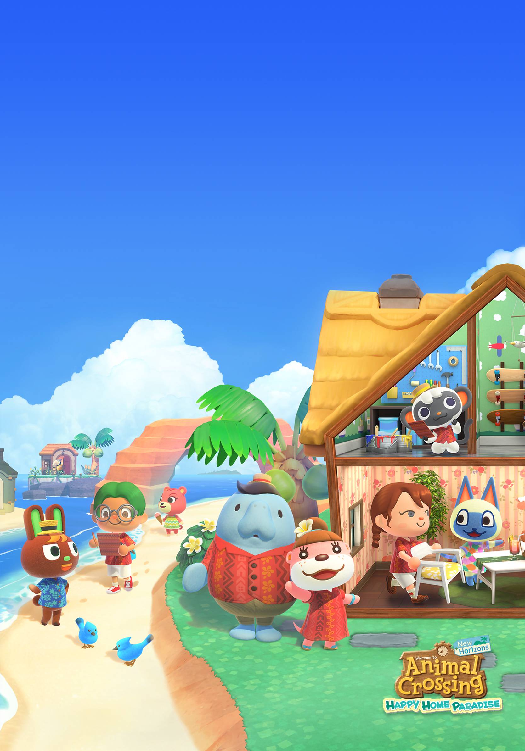 Animal Crossing: New Horizons Home Paradise Wallpaper with Monocle