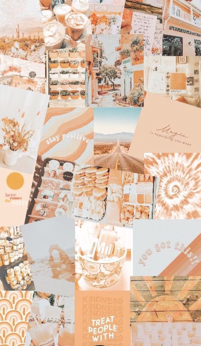 A collage of different pictures with orange and white backgrounds - Pastel orange