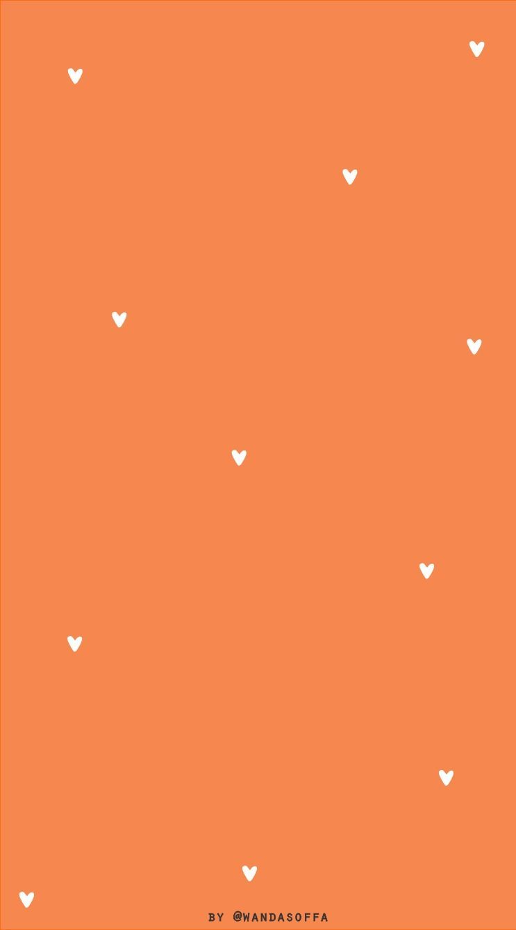 A cute and simple phone background with white hearts on an orange background - Pastel orange