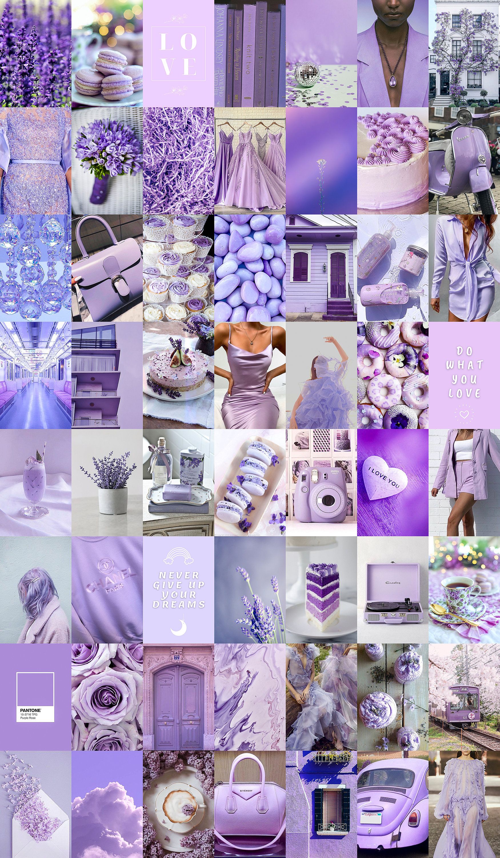 A collage of purple and lavender aesthetic pictures - Pastel purple