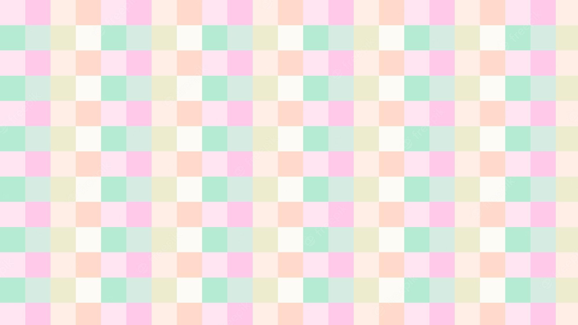 Premium Vector. Aesthetic cute pastel green pink orange and yellow checkers gingham plaid multicolor checkerboard background illustration perfect for backdrop background wallpaper cover