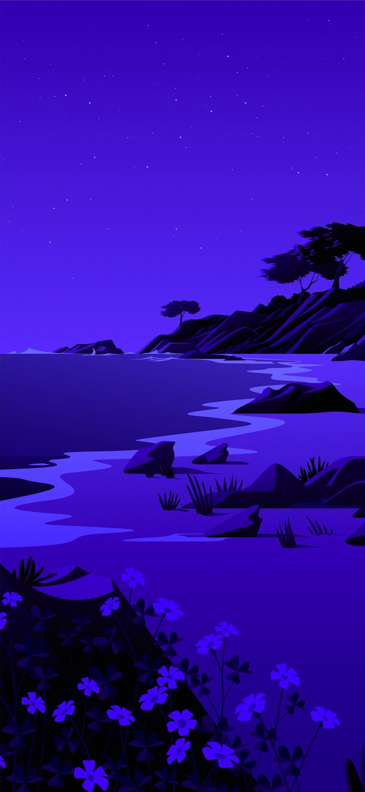 A night time beach scene with purple hues - Animal Crossing