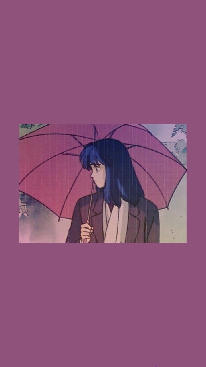 Anime girl with a pink umbrella - 90s anime, anime