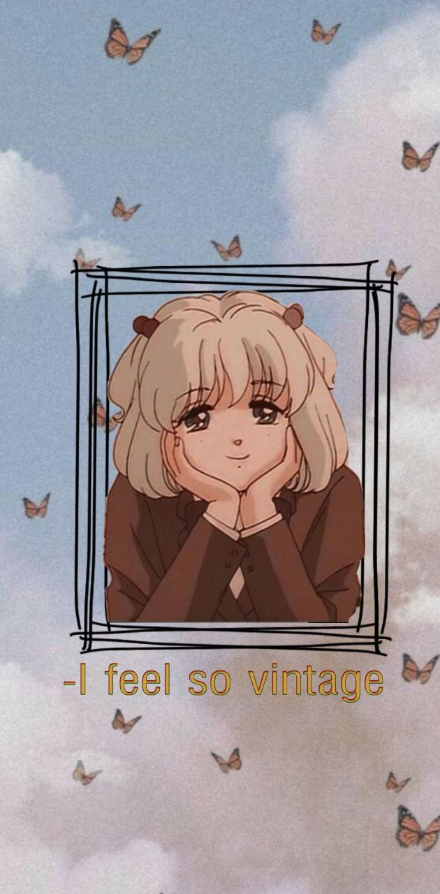 Aesthetic anime wallpaper phone background girl with blonde hair in a box - 90s anime