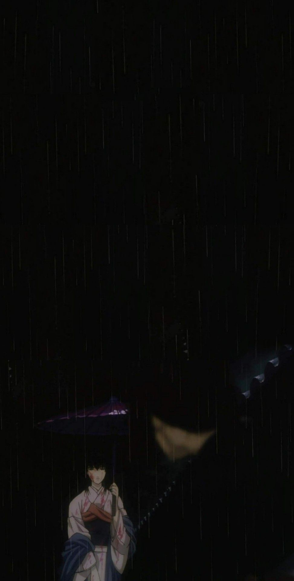 A woman holding an umbrella in the rain - 90s anime