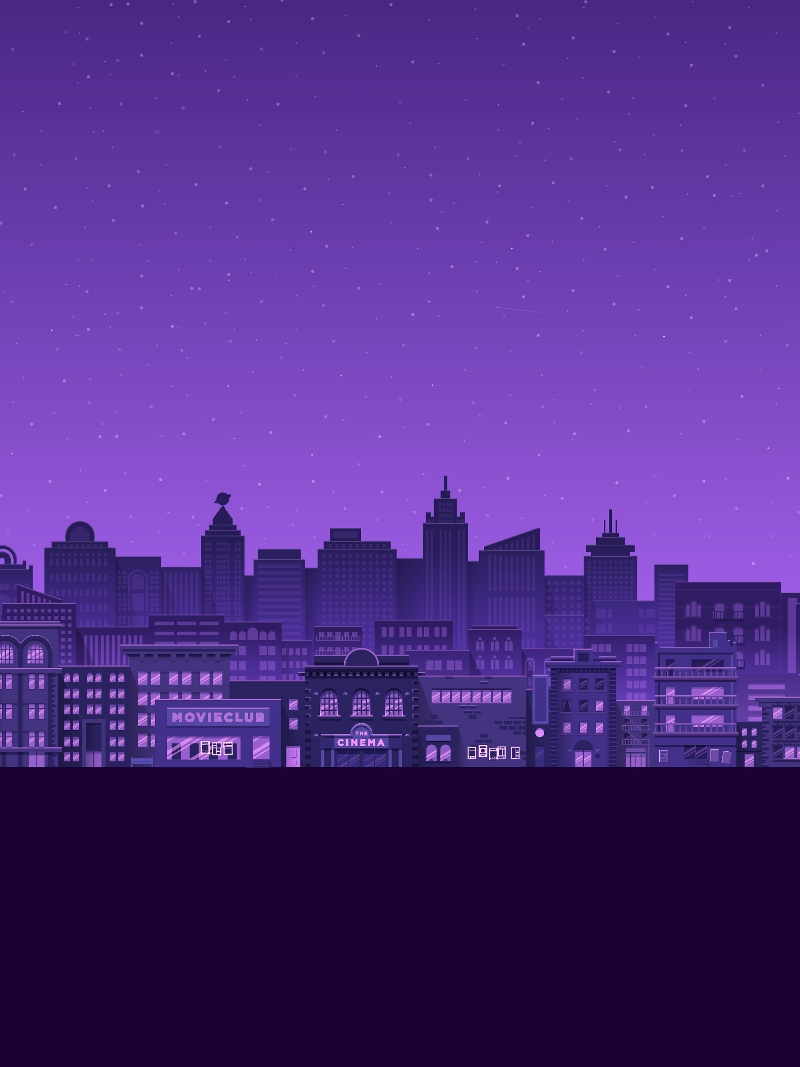 A purple cityscape at night with a purple sky - 90s anime
