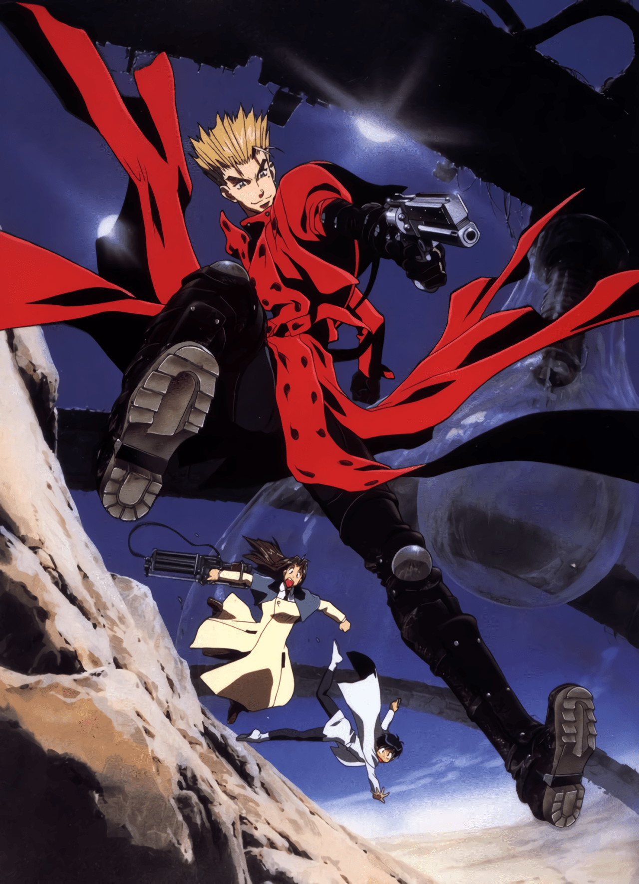 Trigun anime poster featuring Vash the Stampede and his red coat - 90s anime