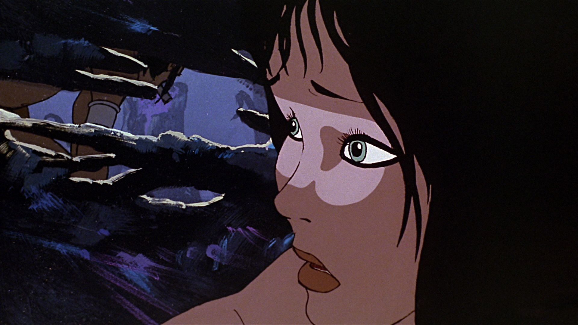 A woman with long hair looking at something - 90s anime