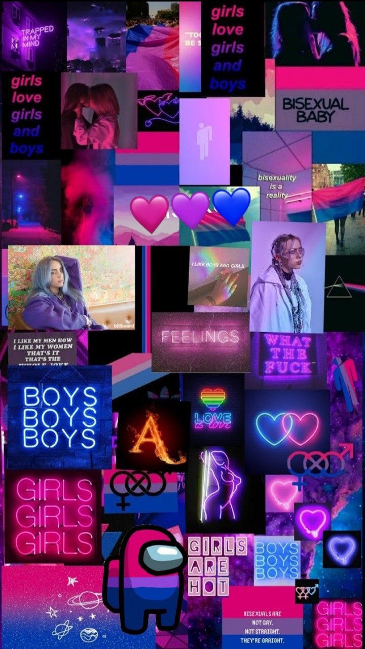 A collage of pictures with pink and purple colors - Bisexual