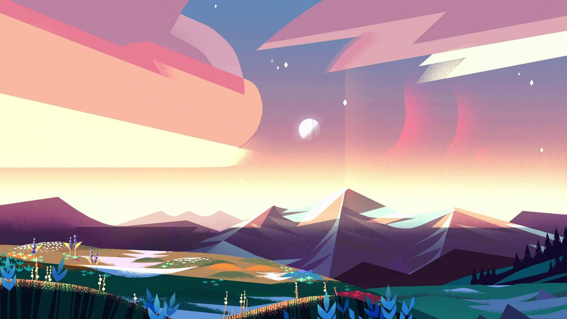 A painting of mountains and clouds in the sky - IPad, HD, Steven Universe