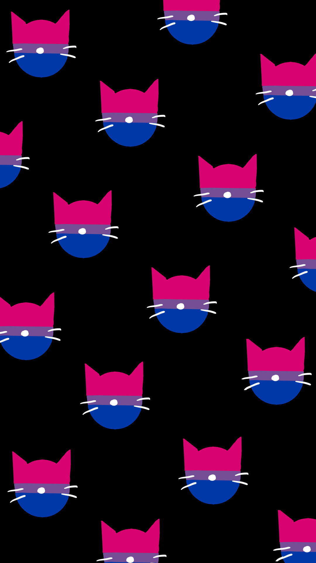 A pattern of pink and blue cats on black - Bisexual