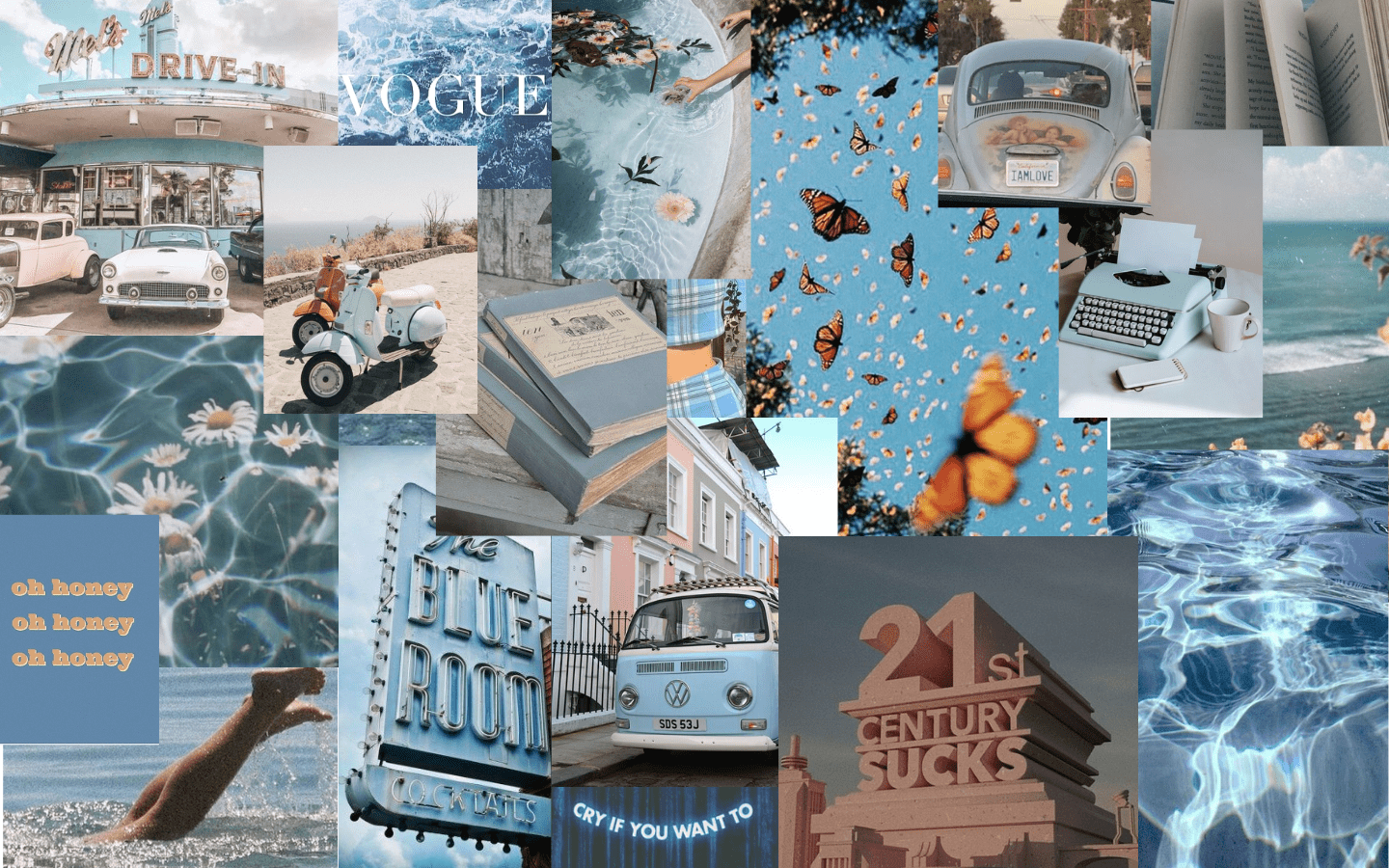 A collage of pictures with butterflies and blue - Laptop, HD, 1440x900