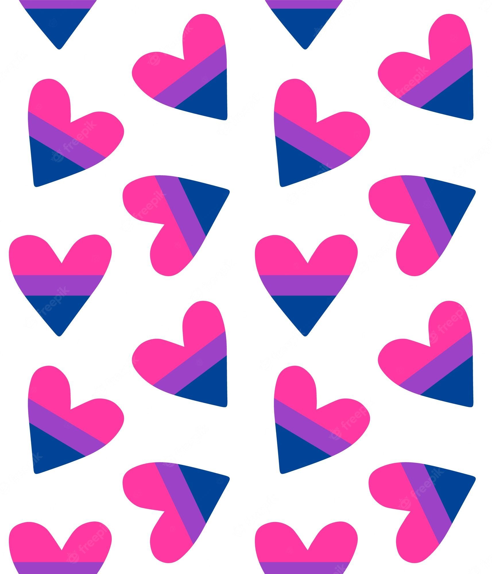 Premium Vector. Vector seamless pattern of hand drawn bi bisexual flag heart