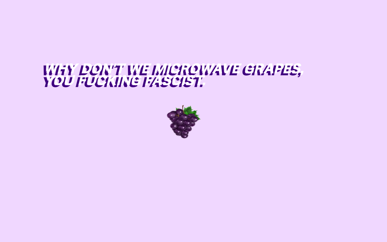 A purple background with a picture of grapes in the middle. Above the grapes are the words 