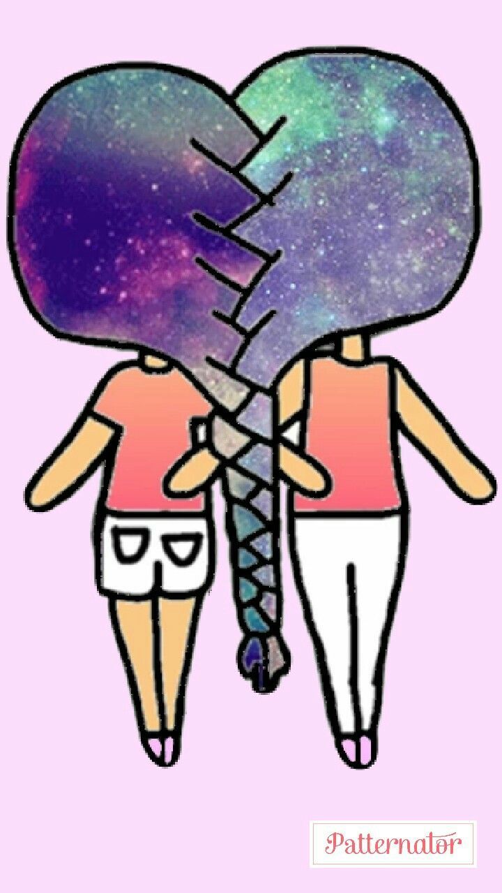 Two people holding hands with a heart as their head. - Bestie