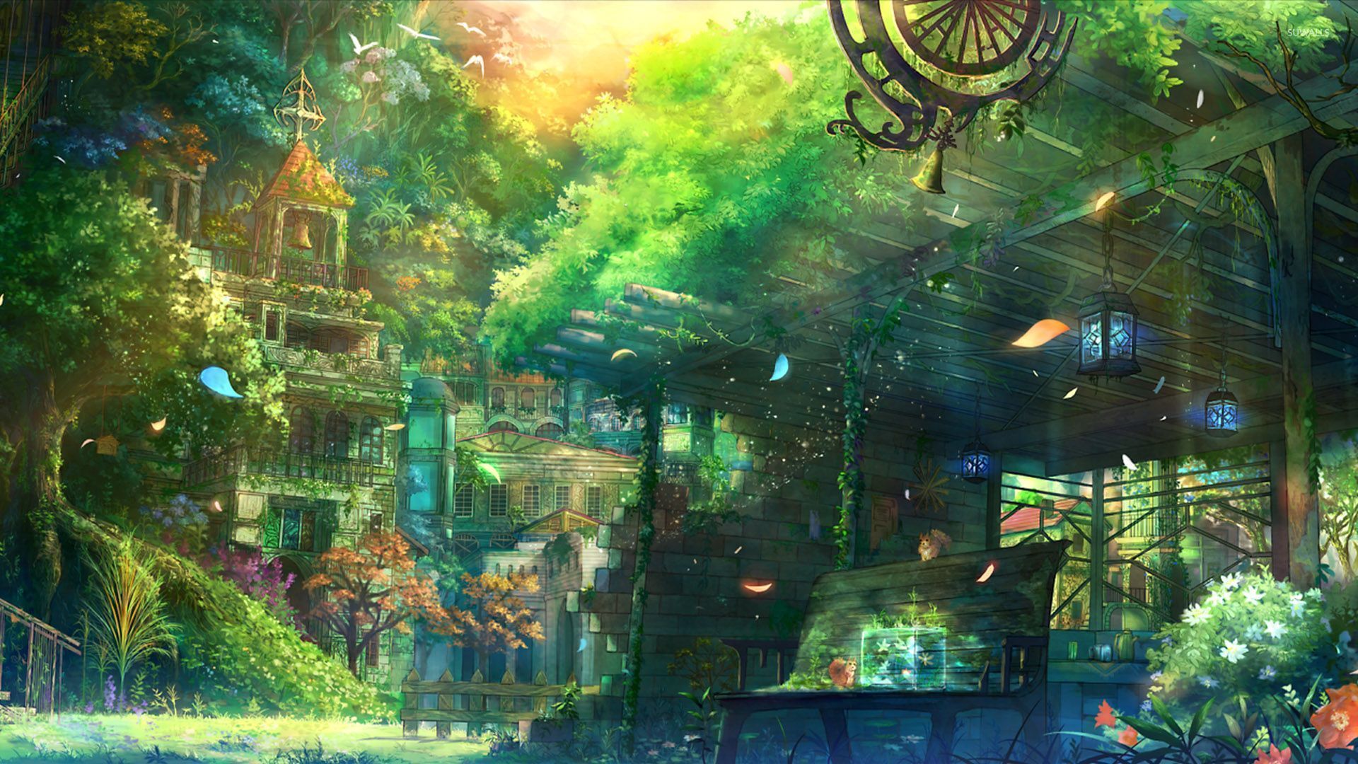 A forested anime city wallpaper - Anime landscape, anime city
