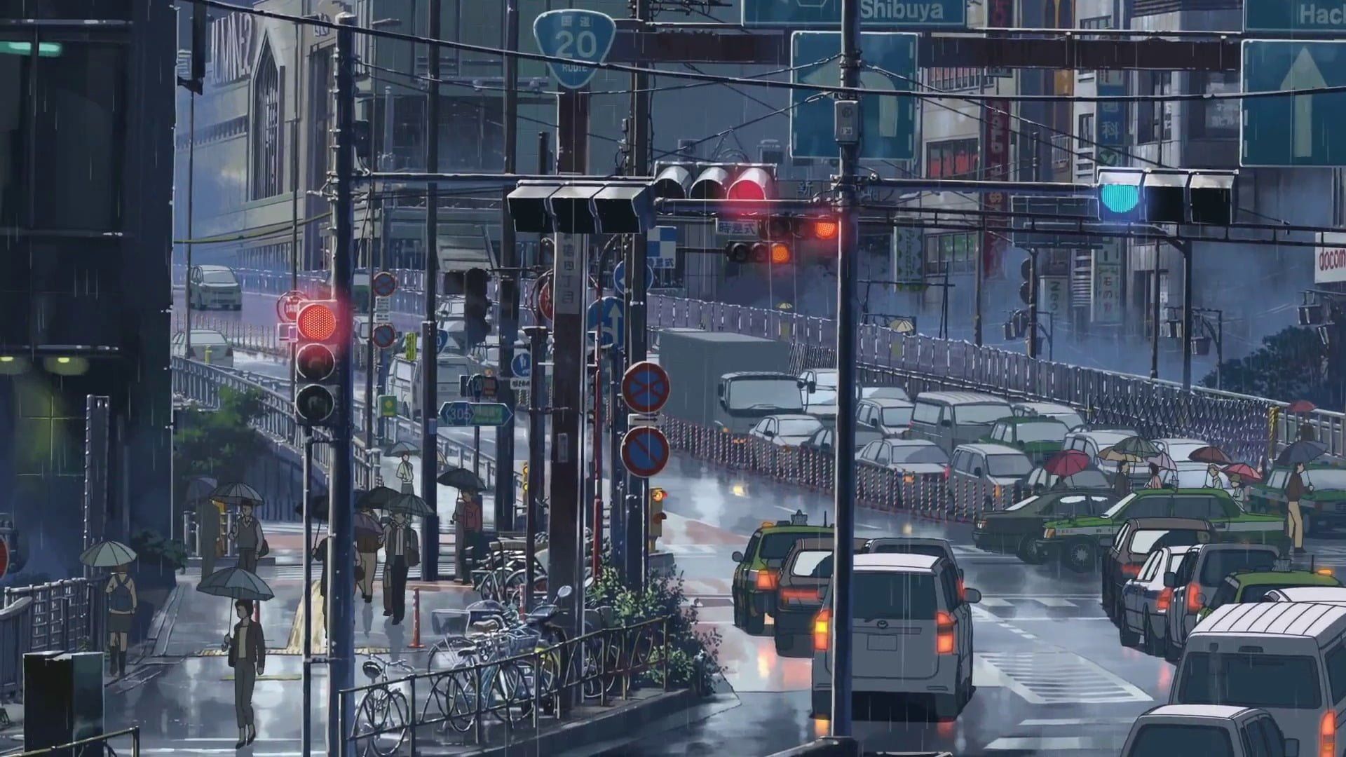 A rainy day in the city - Anime city, city, road