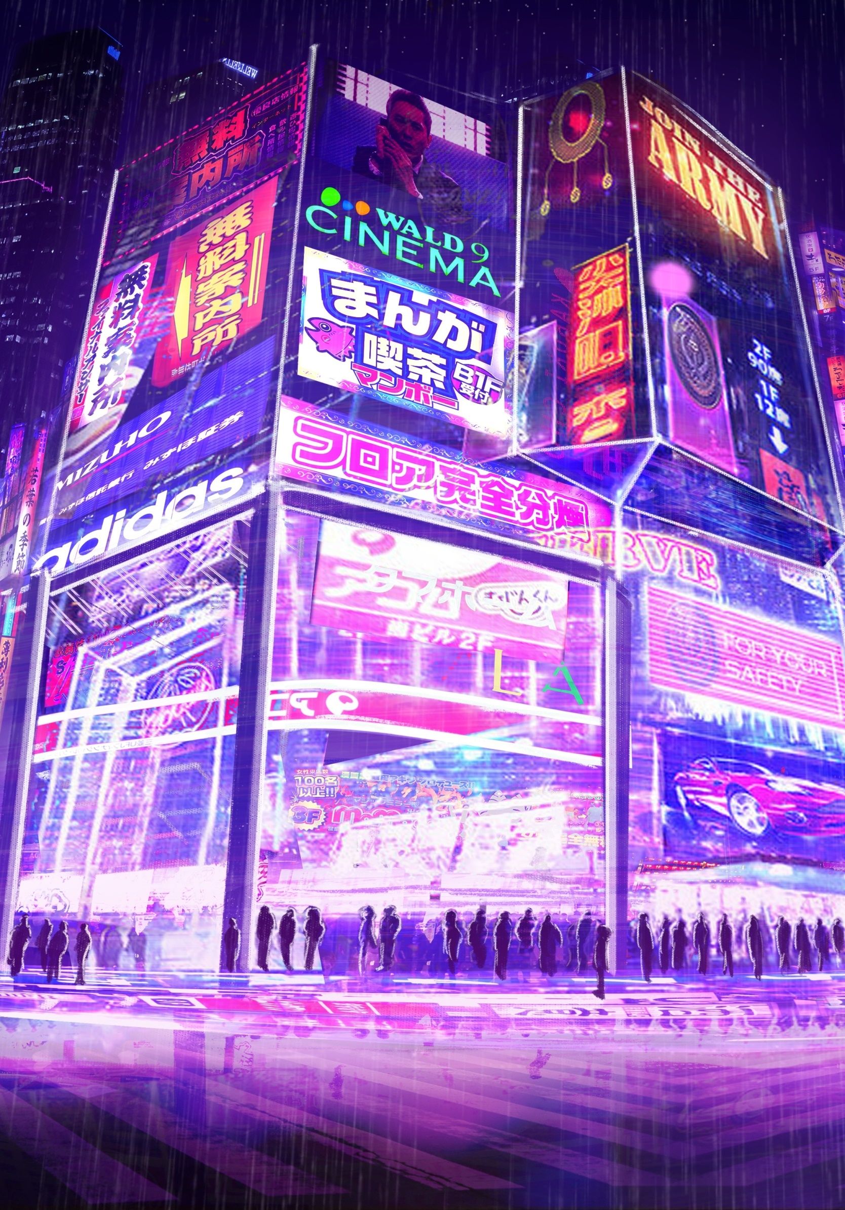 A futuristic city at night with neon lights - Anime city