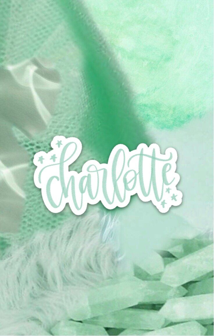 A sticker with the word charlotte on it - Pastel green