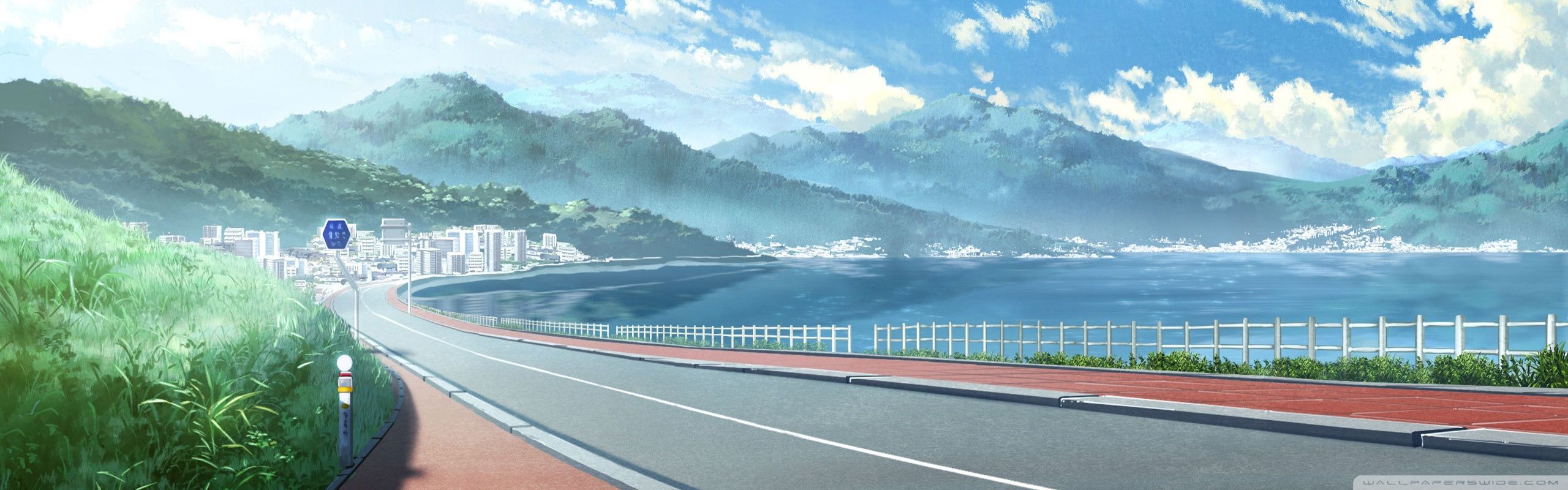 Anime scenery wallpaper road by the sea - Anime landscape