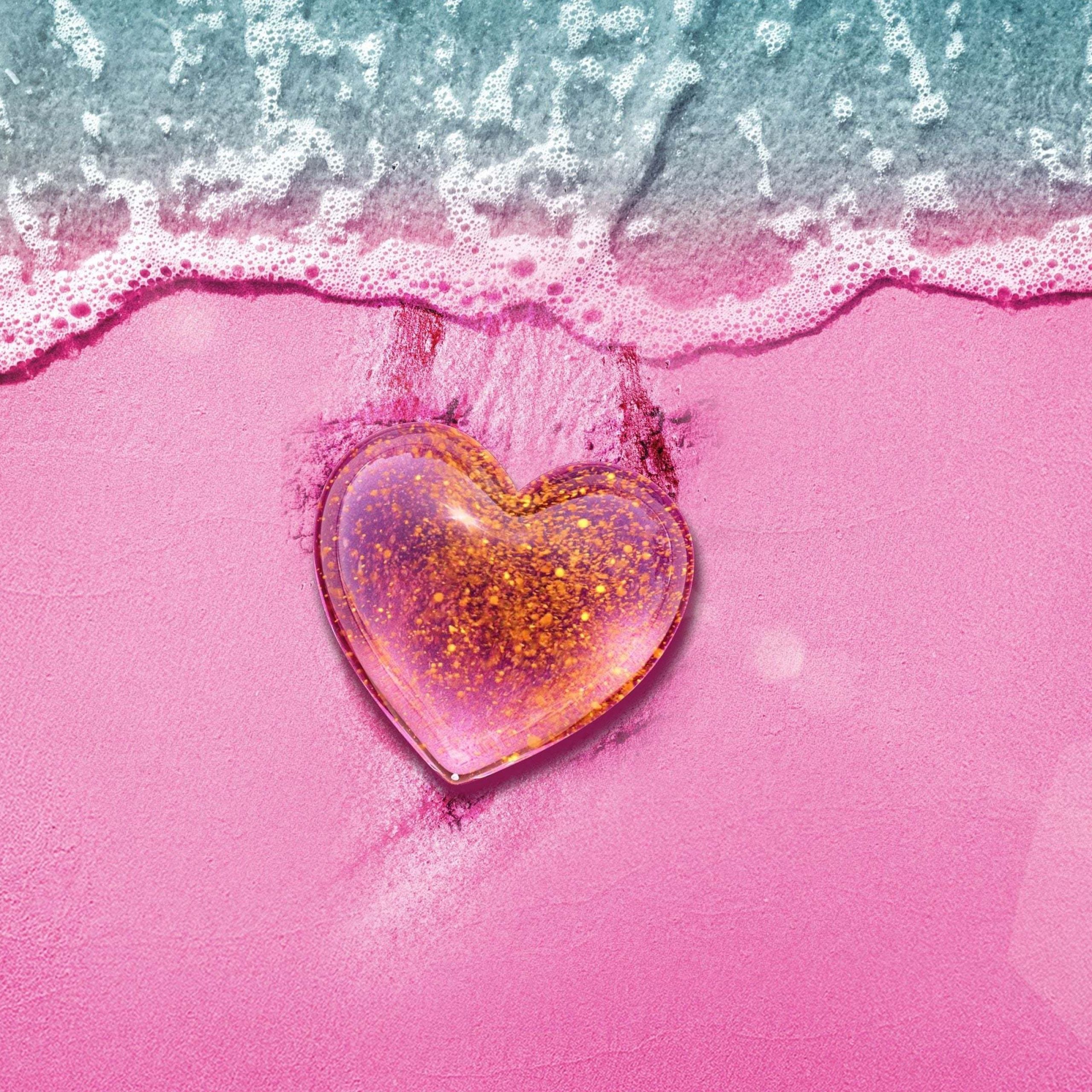 Love heart Wallpaper 4K, Beach, Pink background, Love