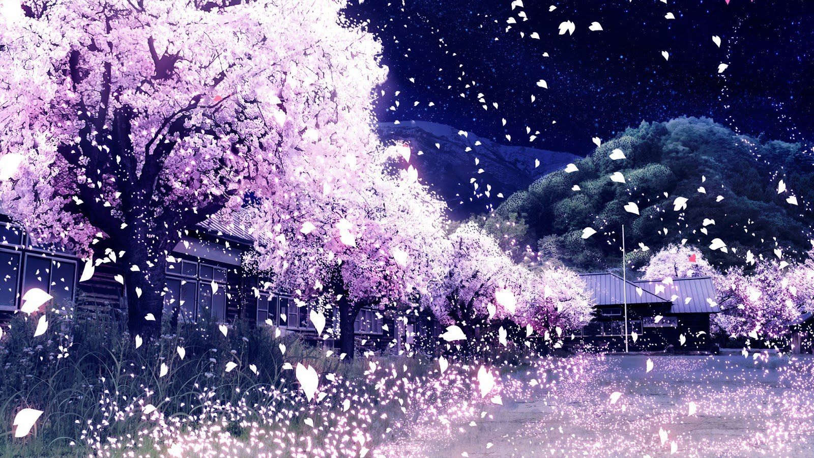 A painting of cherry blossoms in the snow - Anime landscape