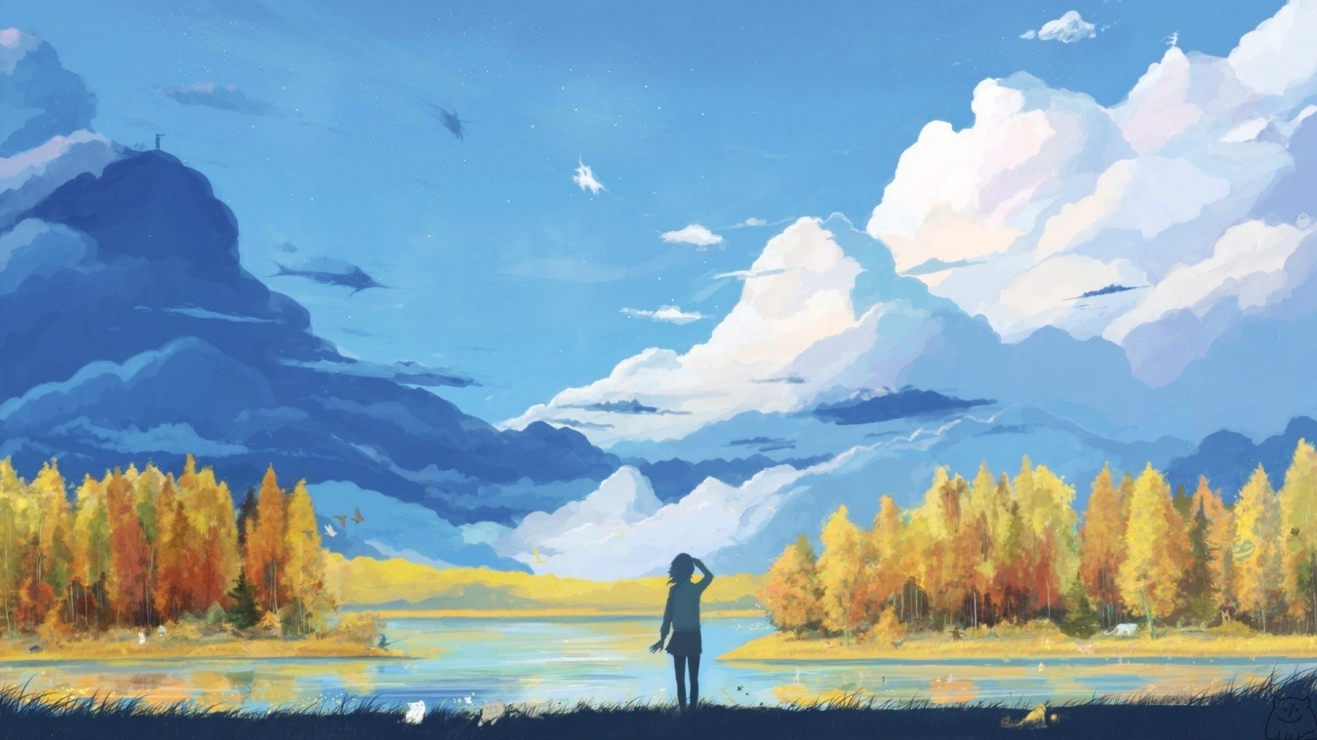 Artistic landscape of a person standing in a forest - Anime landscape