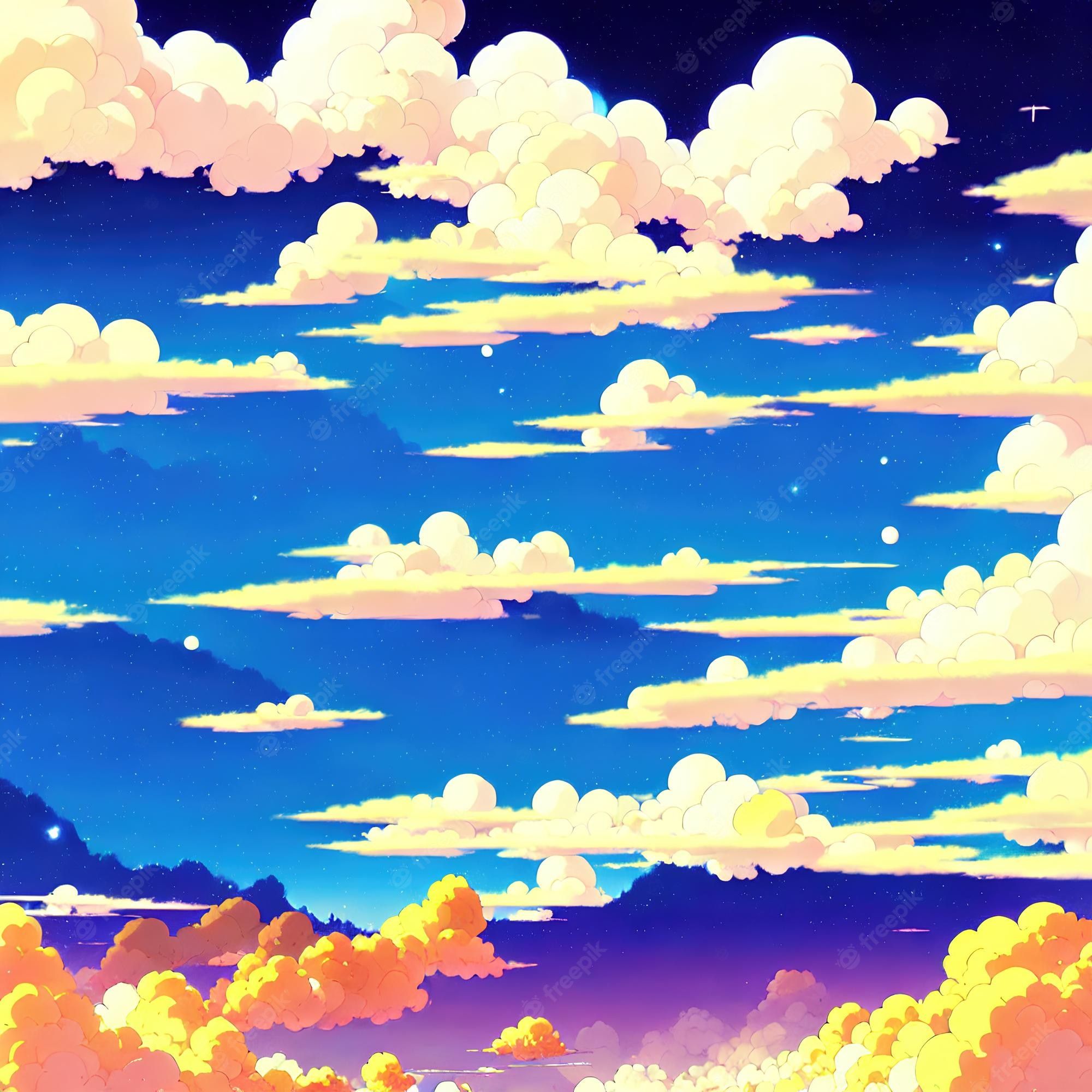 Illustration of the beautiful sky with clouds - Anime landscape