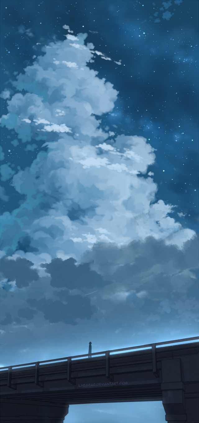 IPhone wallpaper of a person standing on a bridge looking at the sky - Anime landscape, scenery