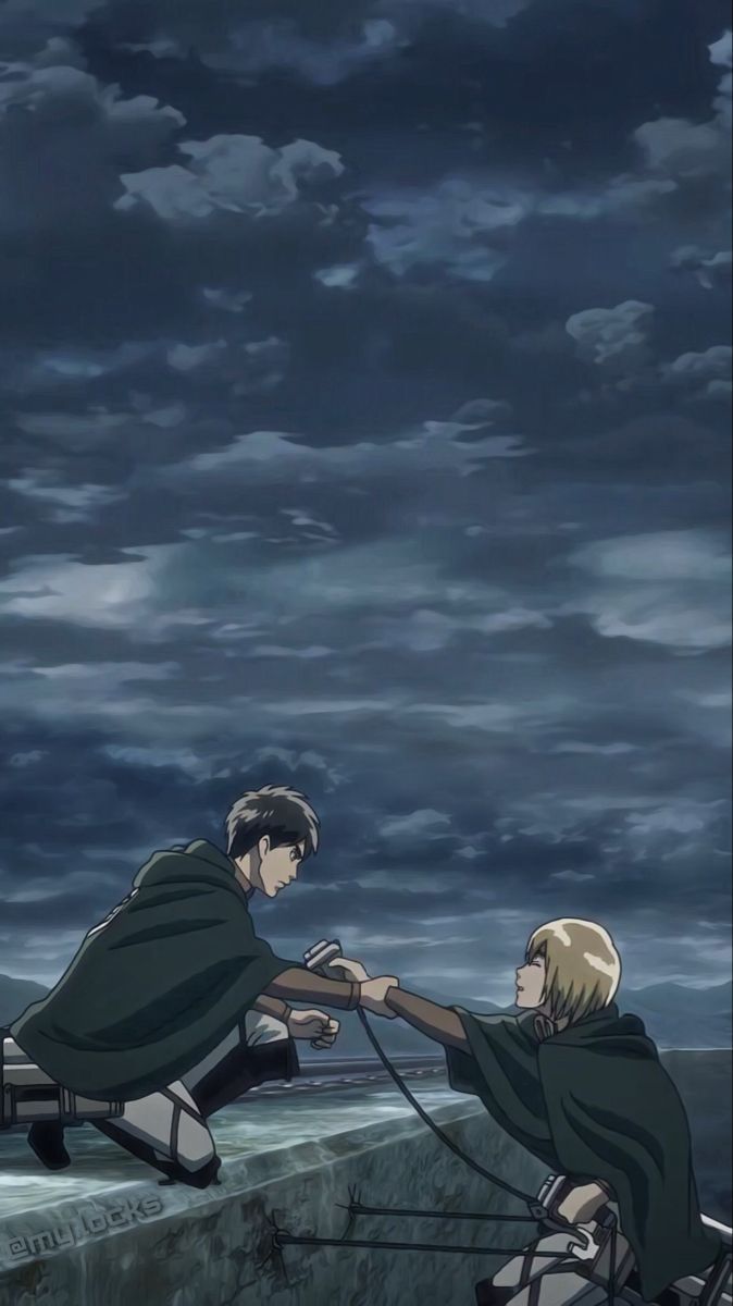 Eren and Armin, from Attack on Titan, holding hands - Attack On Titan