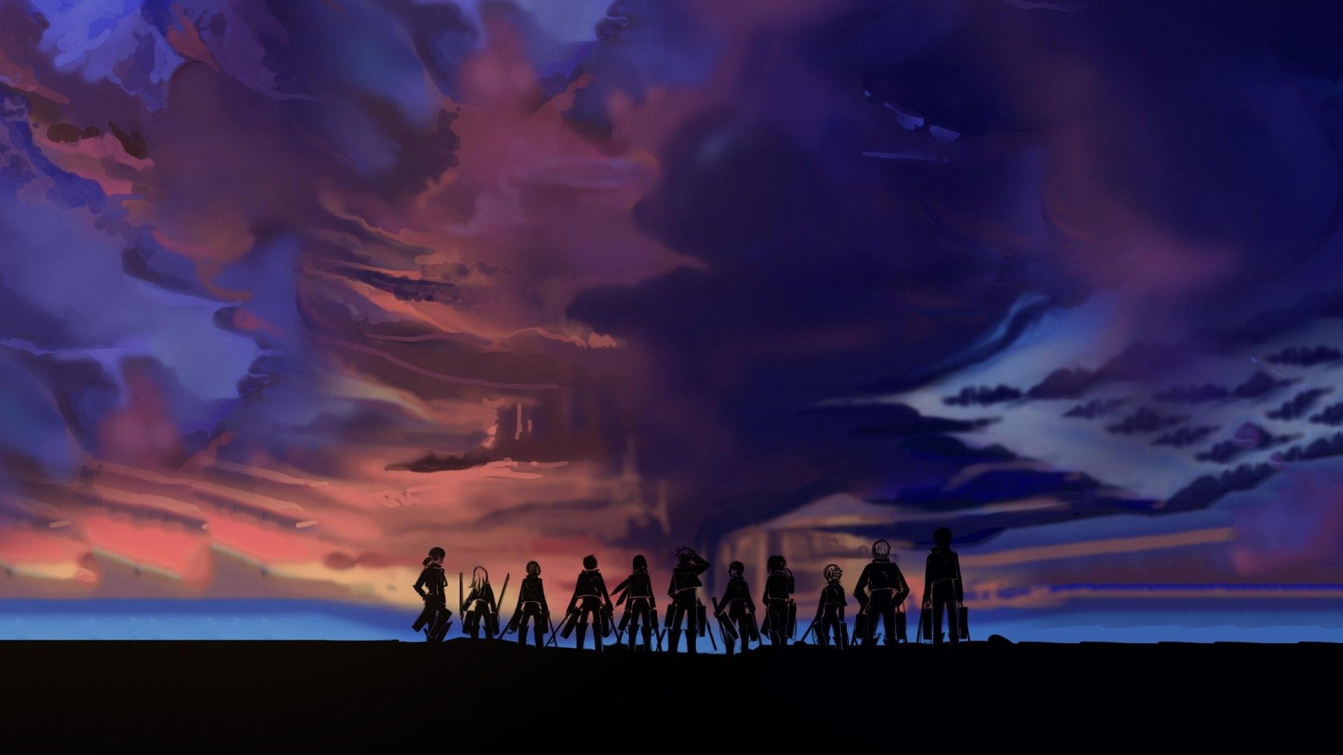 The Straw Hat Pirates wallpaper possibly with anime, a sunset, and a cloud called Straw Hat Pirates - Attack On Titan