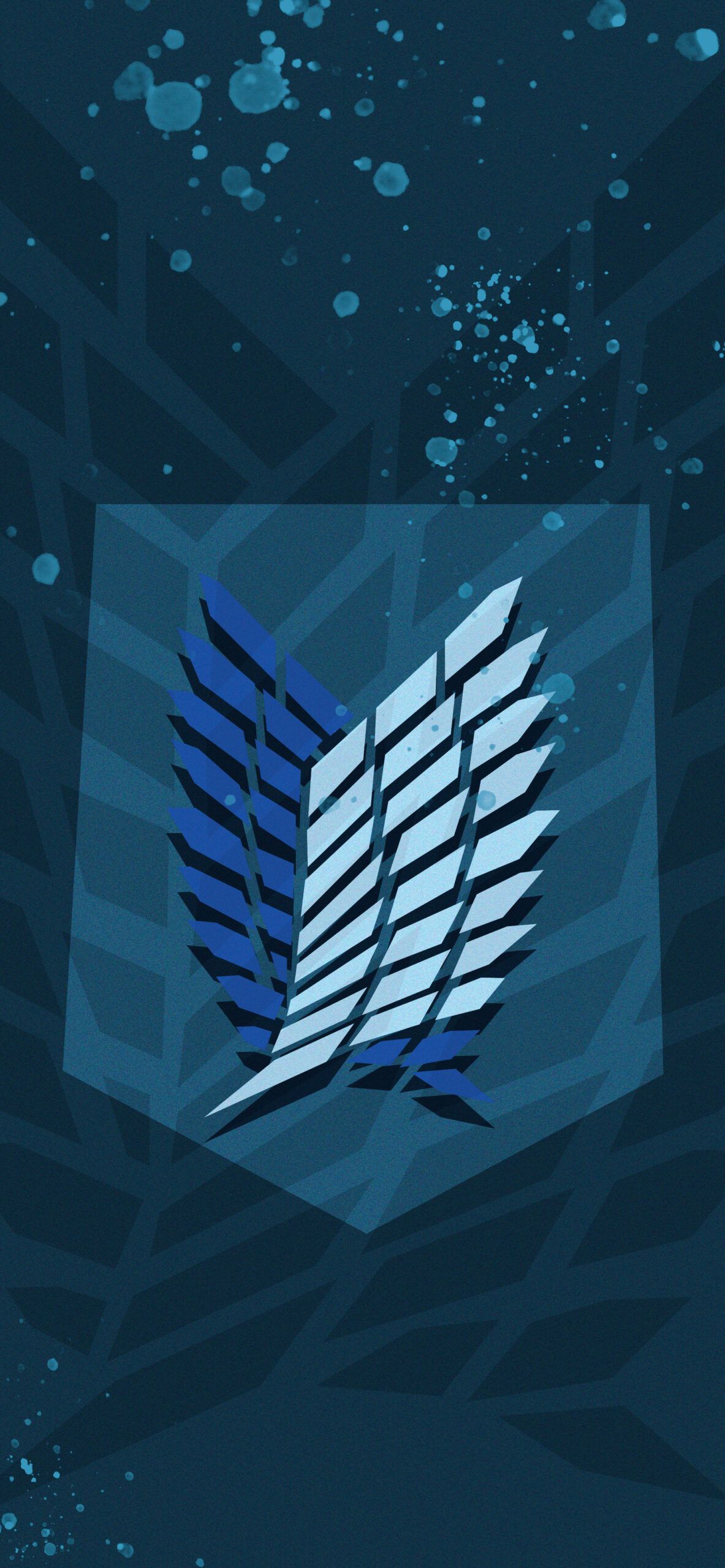 A blue and white logo on the wall - Attack On Titan