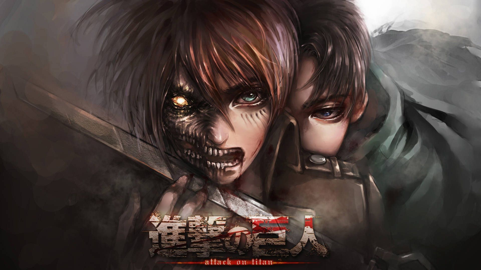 A poster of two people with weapons - Attack On Titan