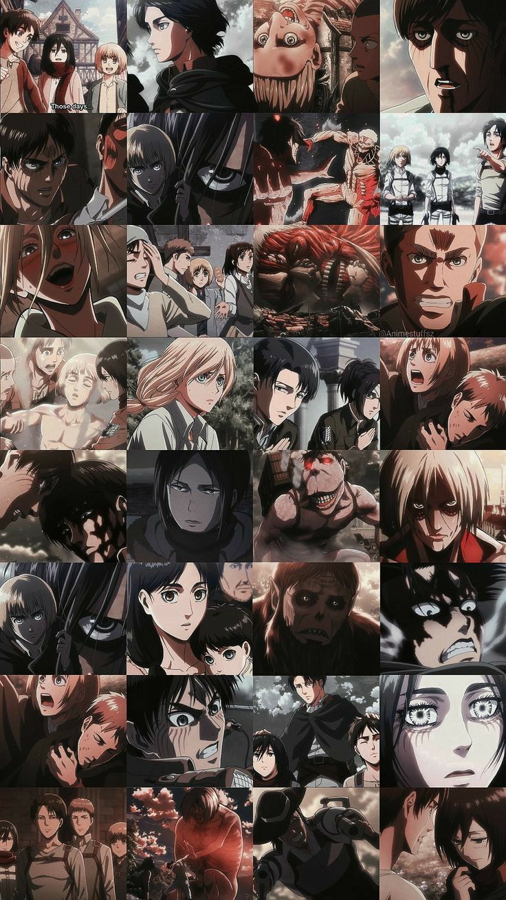 A collage of many different anime characters - Attack On Titan