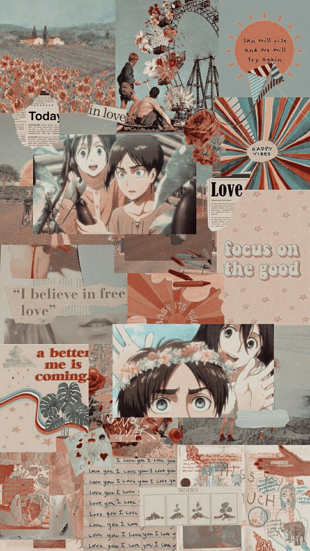 Aesthetic anime collage wallpaper for phone or desktop background. - Attack On Titan, collage