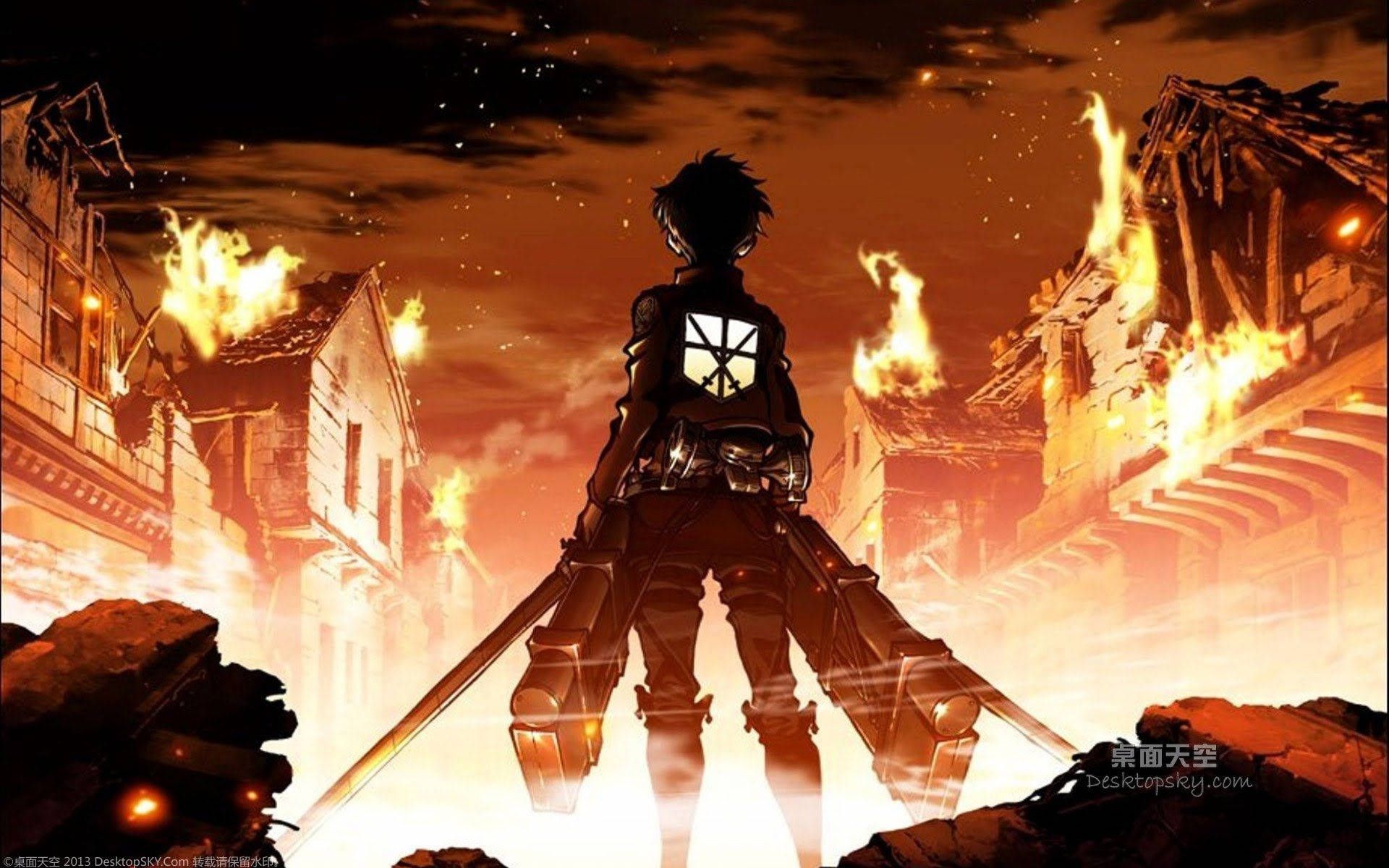 Attack on Titan anime wallpaper with Eren Yeager standing on a pile of rubble - Attack On Titan