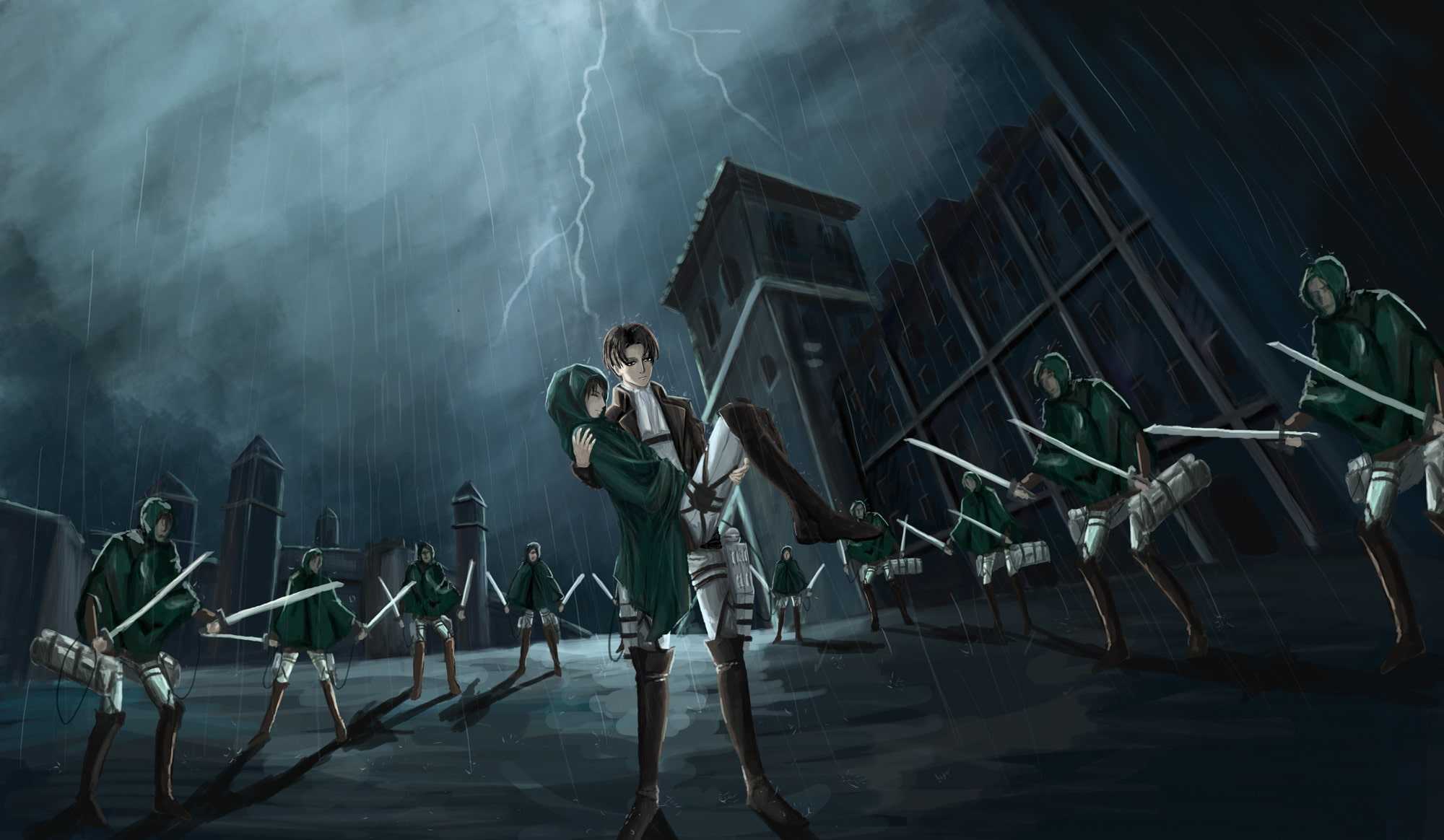 A scene from Attack on Titan with Eren Yeager and his team. - Attack On Titan