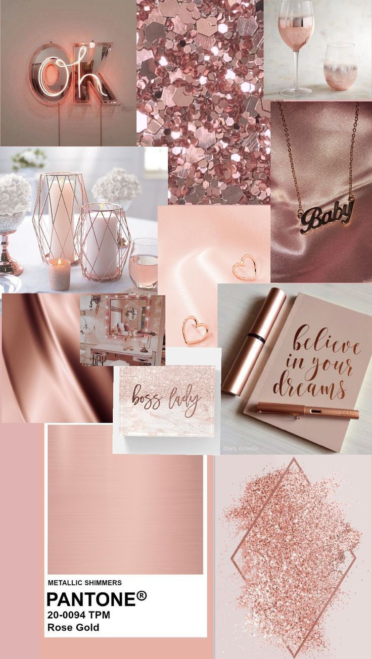 A collage of pink and gold items - Rose gold