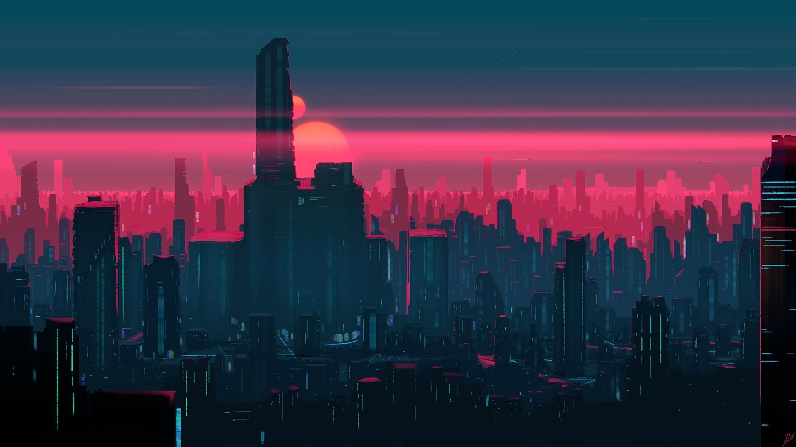A futuristic city with buildings and skyscrapers - 2560x1440