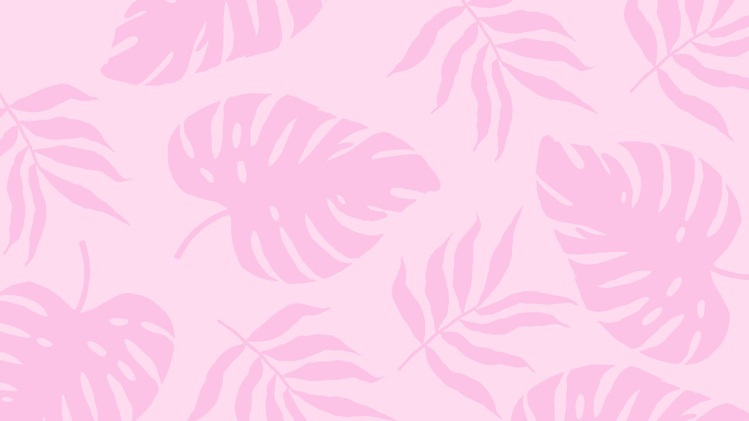 A pink and white pattern with palm leaves - 2560x1440