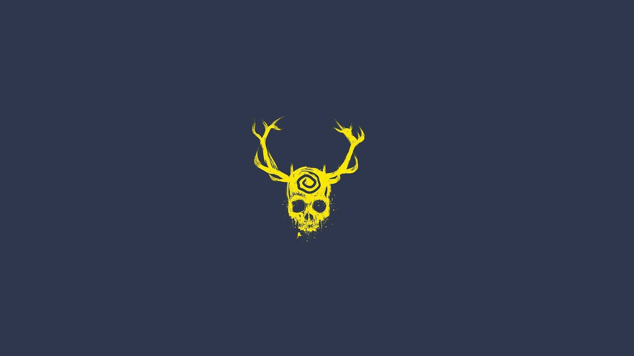A skull with antlers and yellow eyes - 2048x1152