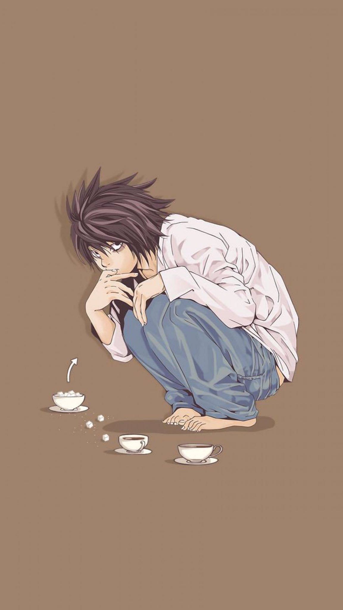 A person sitting on the floor with cups - Death Note